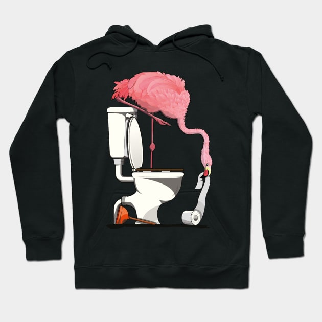 Flamingo on the Toilet Hoodie by InTheWashroom